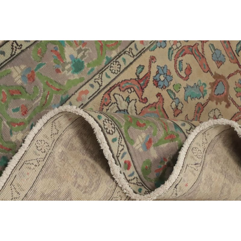 Hand Knotted Oriental 100% Wool Carpet Traditional Floral Beige & Ivories Tabriz Area Rug - 10' 0'' X 6' 5''