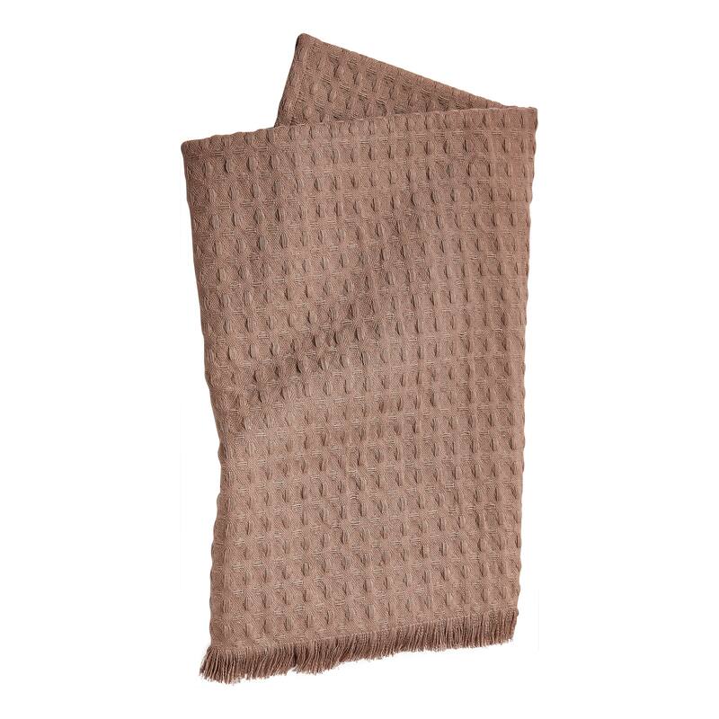 Wellbeing Waffle Bath Towel Latte Brown Cotton Everyday Kitchen Textiles Machine Wash 59x28 Inches