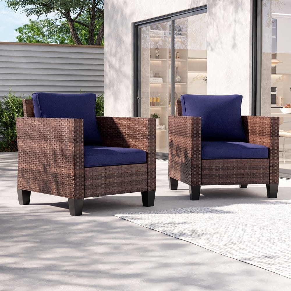 LIVOOSUN 2Pcs Outdoor Seating Sets Patio Brown Rattan Furniture Chair