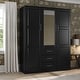 preview thumbnail 27 of 38, Palace Imports 100% Solid Wood Cosmo 3-Door Wardrobe Armoire with Solid Wood or Mirrored Doors Black