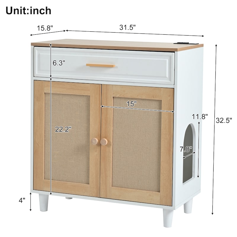 Anmytek Cat Litter Box Furniture Multi Functional Storage Cabinet with Scratching Post Hidden Enclosure Modern