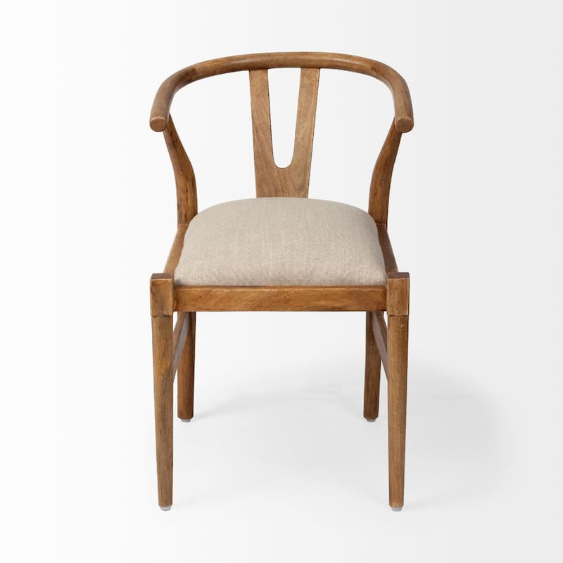 Beige Upholstered Dining Armchair with Curved Back and Solid Wood Frame for Kitchen or Hallway - 31.3”H x 24”W x 20”D