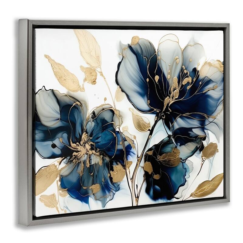 Stupell Blue Modern Flowers Framed Floater Canvas Wall Art Design by LSR Design Studio