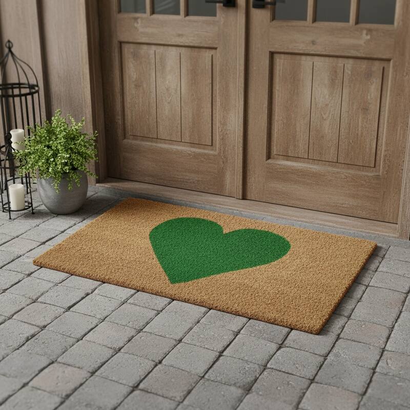 HomeRoots 24" X 48" Brown And Green Heart Outdoor Coir Door Mat - 24.00' X '48.00 - 24.00' X '48.00