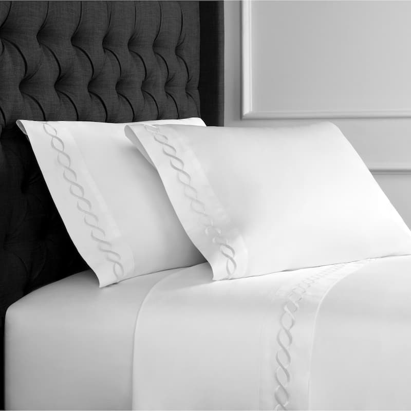 Home Sweet Home Collection 600 Thread Count Cotton Rope Embroidery Bed Sheet Set - Queen - White