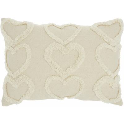 Whimsical Heart Detail Off White Lumbar Pillow