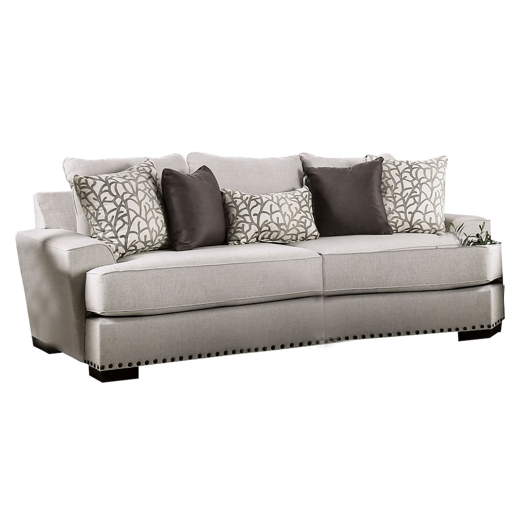 Coty Sofa, 101 Inch Light Gray, 5 Throw PIllows, T Shaped Seat Cushion