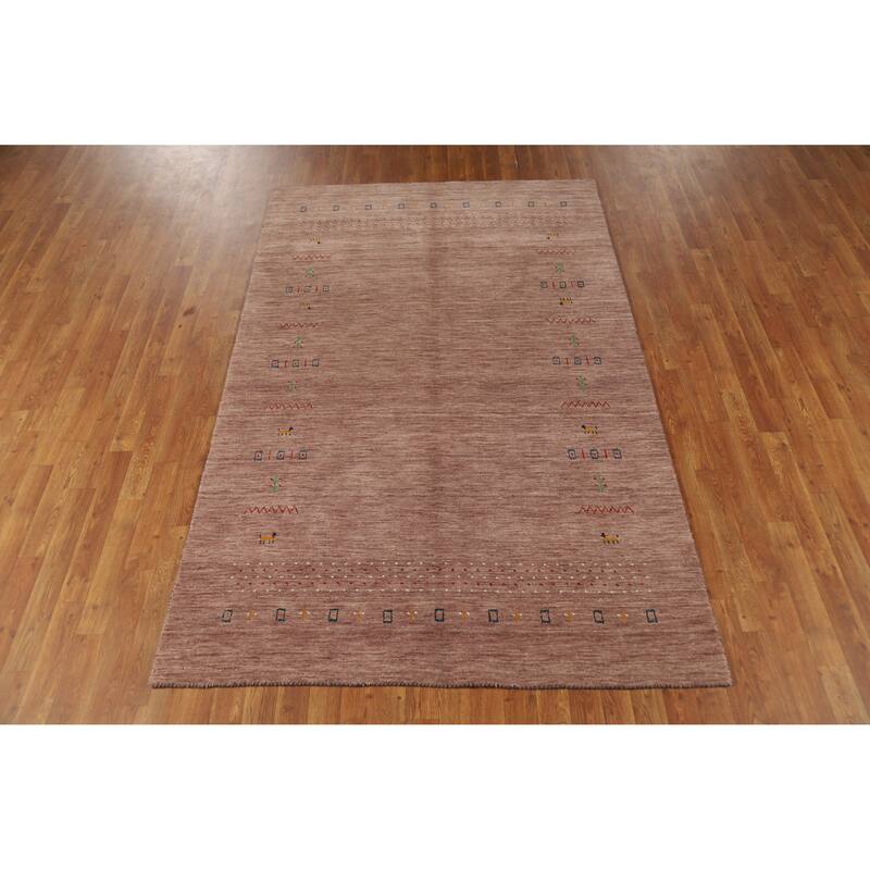 Hand Knotted Oriental 100% Wool Carpet Tribal Animal Pictorial Brown Gabbeh Area Rug - 7' 9'' X 4' 11''