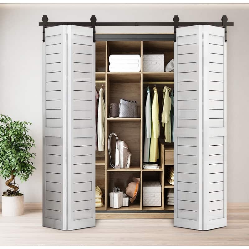60" 72" 80" Bi-Folding Sliding Barn Door Hardware Track Kit,Door Not Included (Fit Bifold Doors)