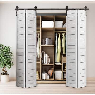 60" 72" 80" Bi-Folding Sliding Barn Door Hardware Track Kit,Door Not Included (Fit Bifold Doors)