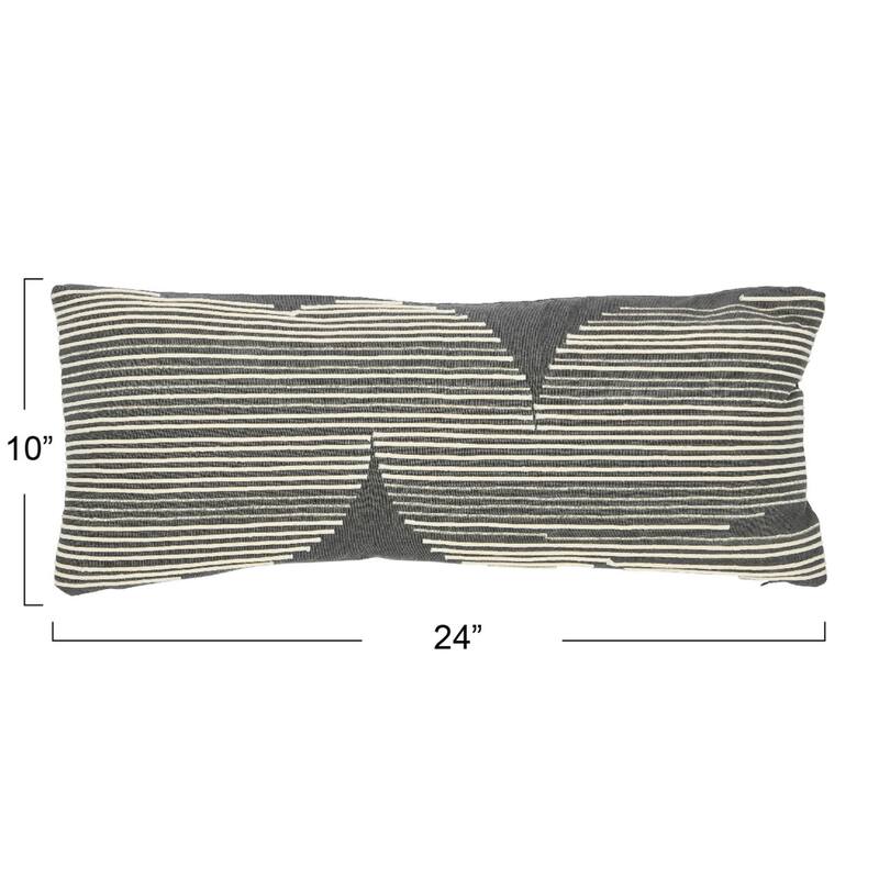 Cotton Lumbar Pillow with Gold Thread Embroidery and Rope Applique