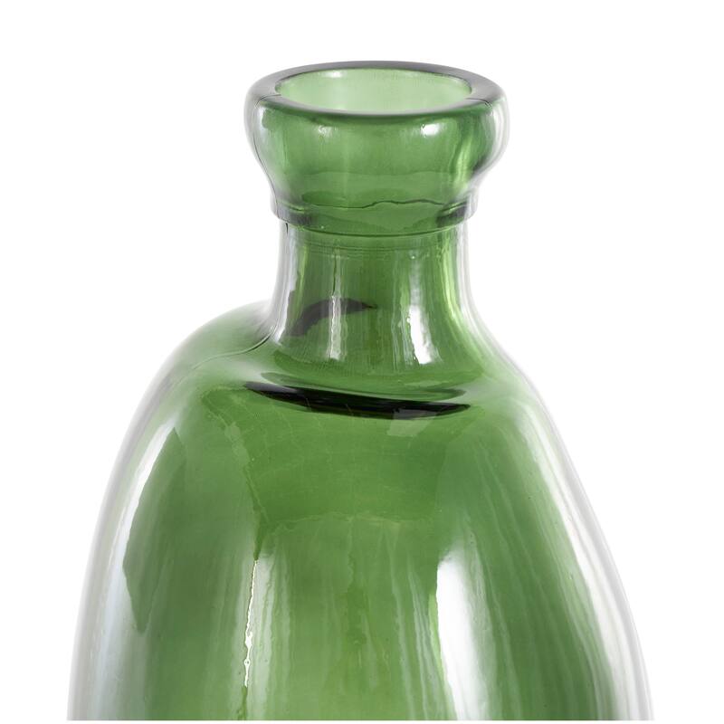 Green Recycled Glass Handmade Tall Curved Ombre Spanish Bottle Abstract Vase