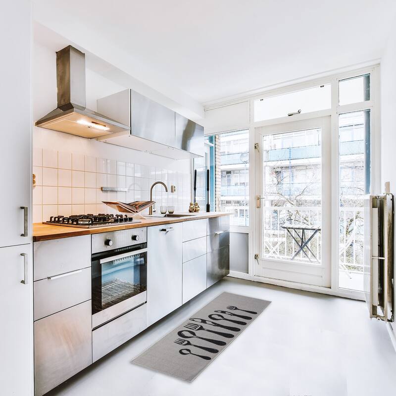Chic Cutlery Print Wool-Effect Kitchen Mat and Runner Rug