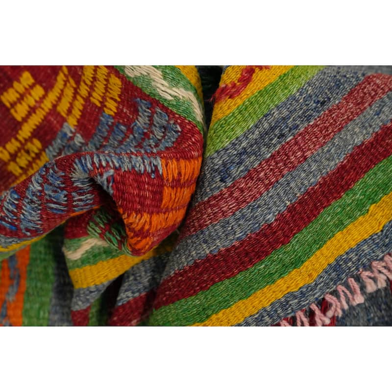 Hand Woven Oriental 100% Wool Carpet Southwestern Tribal Green Kilim Area Rug - 7' 8'' X 5' 4''