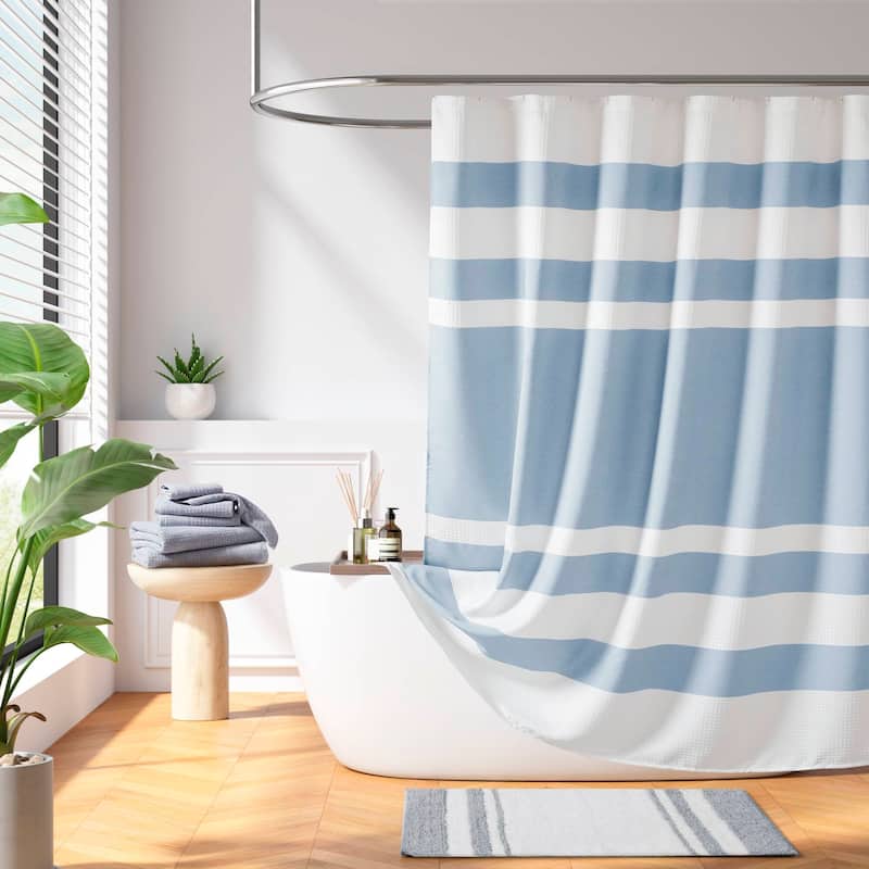 Madison Park Spa Waffle Shower Curtain with 3M Treatment - 72x72" - Blue