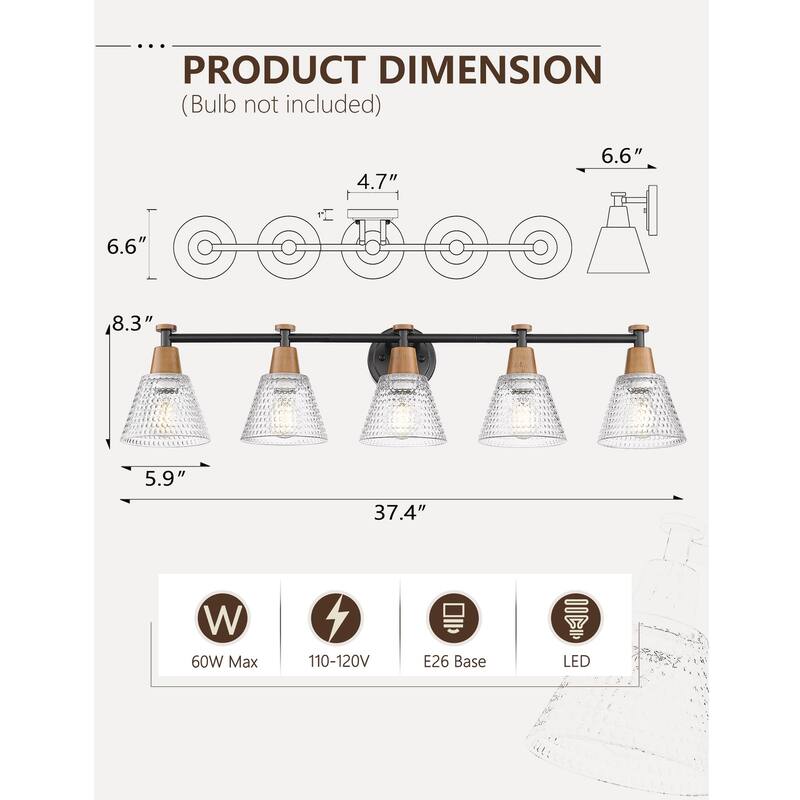 37.4" 5-Light Bathroom Light Fixtures