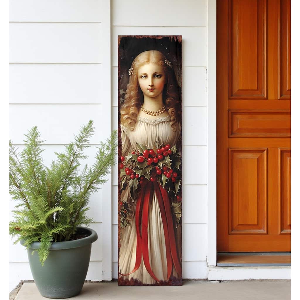 HomeRoots 36" Black Green And Red Solid Wood Christmas Wreath Porch Sign