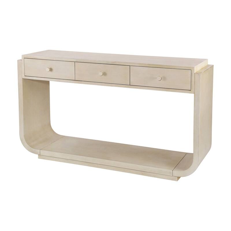 Mid-Century Modern Console Table with 3 Storage Drawers and Display Shelf for Entryway or Living Room Use