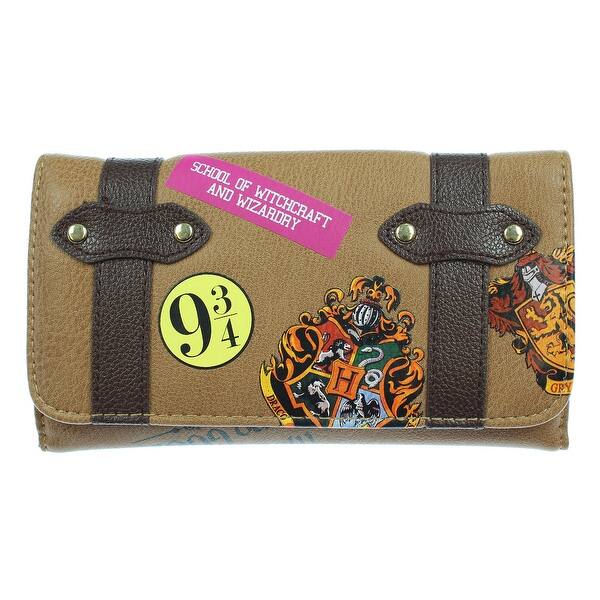slide 1 of 3, Harry Potter Hogwarts School Trunk Inspired Snap Closure Trifold Wallet
