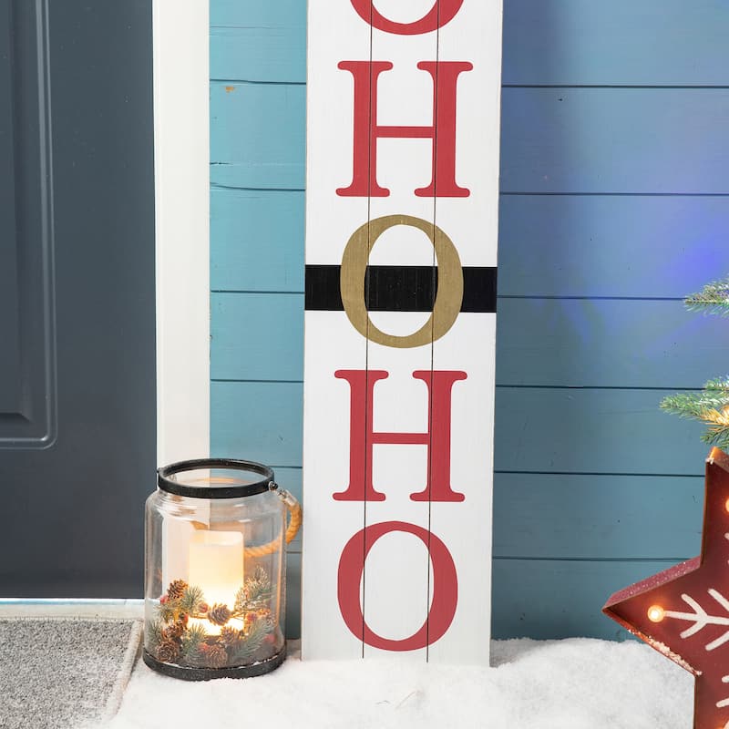 Glitzhome 42.25"H Reversible Wooden HOHOHO/WELCOME Porch Sign Decor