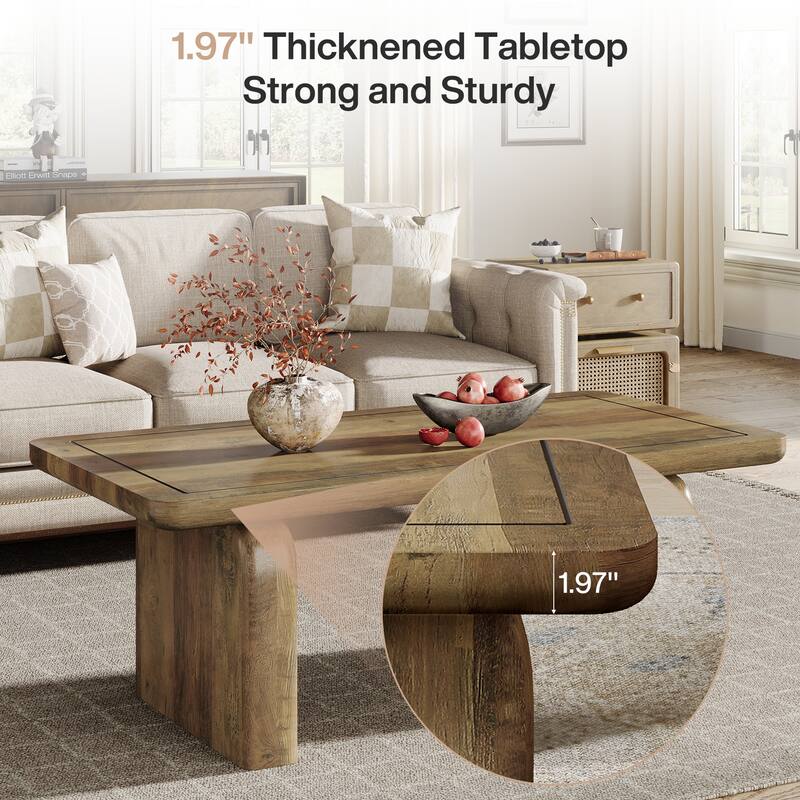 Rectangle Coffee Table, 47-Inch Farmhouse Tea Table with Thickened Tabletop