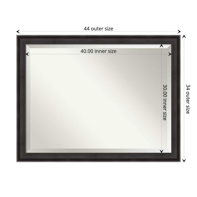 Beveled Wood Bathroom Wall Mirror - Allure Charcoal Frame - Outer Size: 44 x 34 in