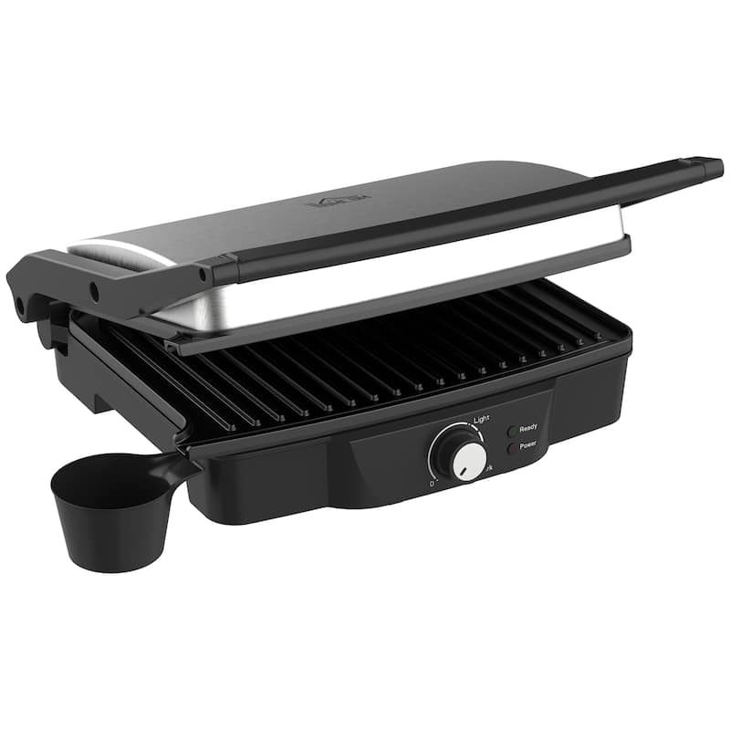 4 Slice Panini Press Grill, Stainless Steel Sandwich Maker with Non-Stick Double Plates - Black