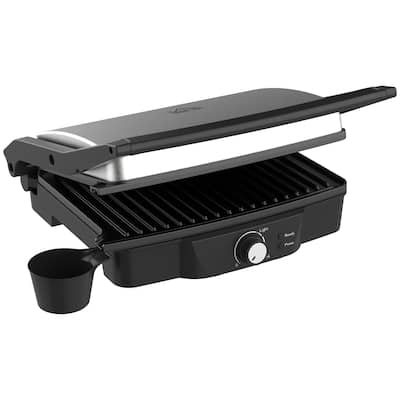4 Slice Panini Press Grill, Stainless Steel Sandwich Maker with Non-Stick Double Plates