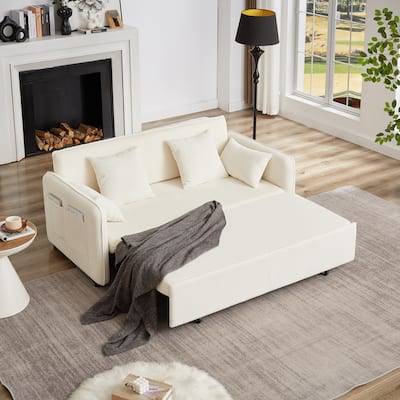 66 Inch Sleeper Sofa Bed Adjustable Sleeper With Pullout Bed 4 Pillows And Side Pockets Soft Convertible