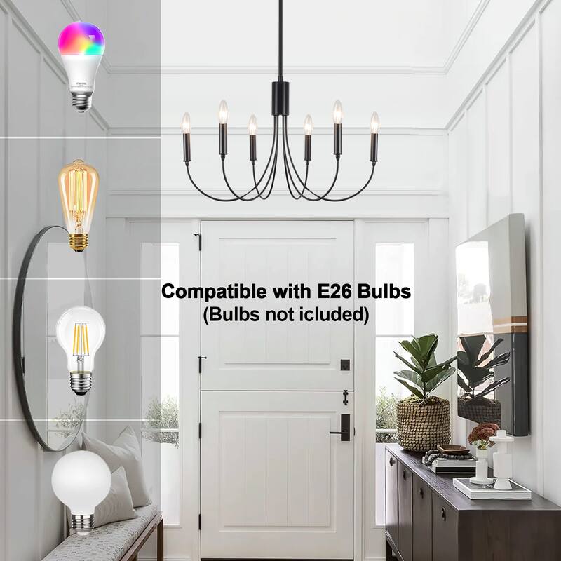 6-Light Modern Chandelier, Farmhouse Chandelier, Candle Style Chandelier for Dining Living Room Kitchen Island - 23.62"Dx8.86"H