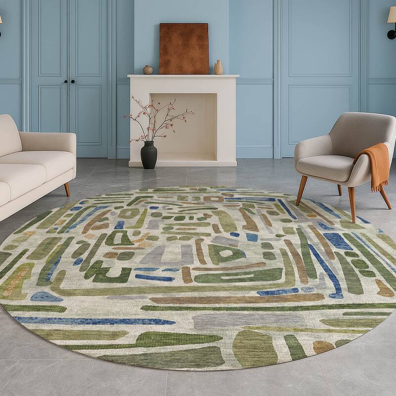 Machine Washable Indoor/ Outdoor Global Geo Chantille Rug