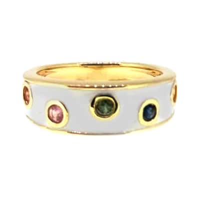 18K Yellow Gold Over Sterling Silver Multi Sapphire Engagement Ring