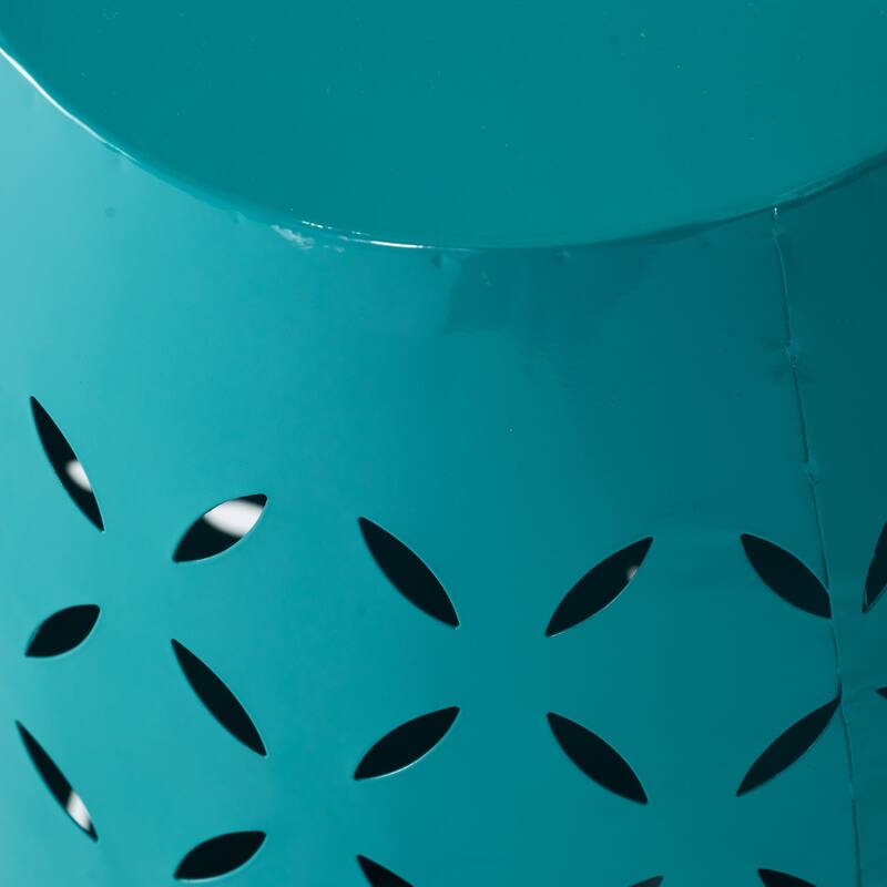 12.25" Modern Round Side Table with Barrel Structure and Iron-cut Design for Living Room or Bedroom