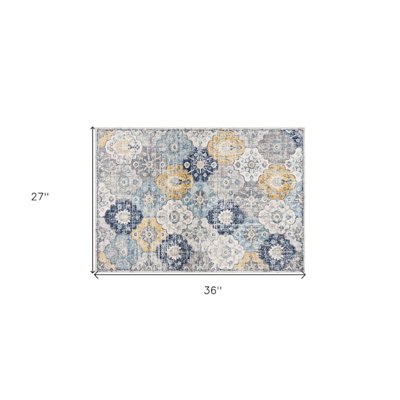HomeRoots Floral Medallion Mid-Century Rectangle Area Rug - 36 in. x 27 in. x 0.4 in.