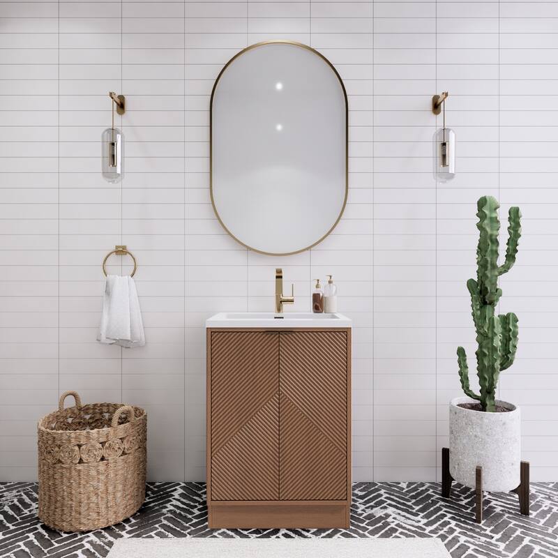 Milano 24" Freestanding Bathroom Vanity with White Acrylic Sink - 23.62" x 19.49" x 35.46'' - Brown
