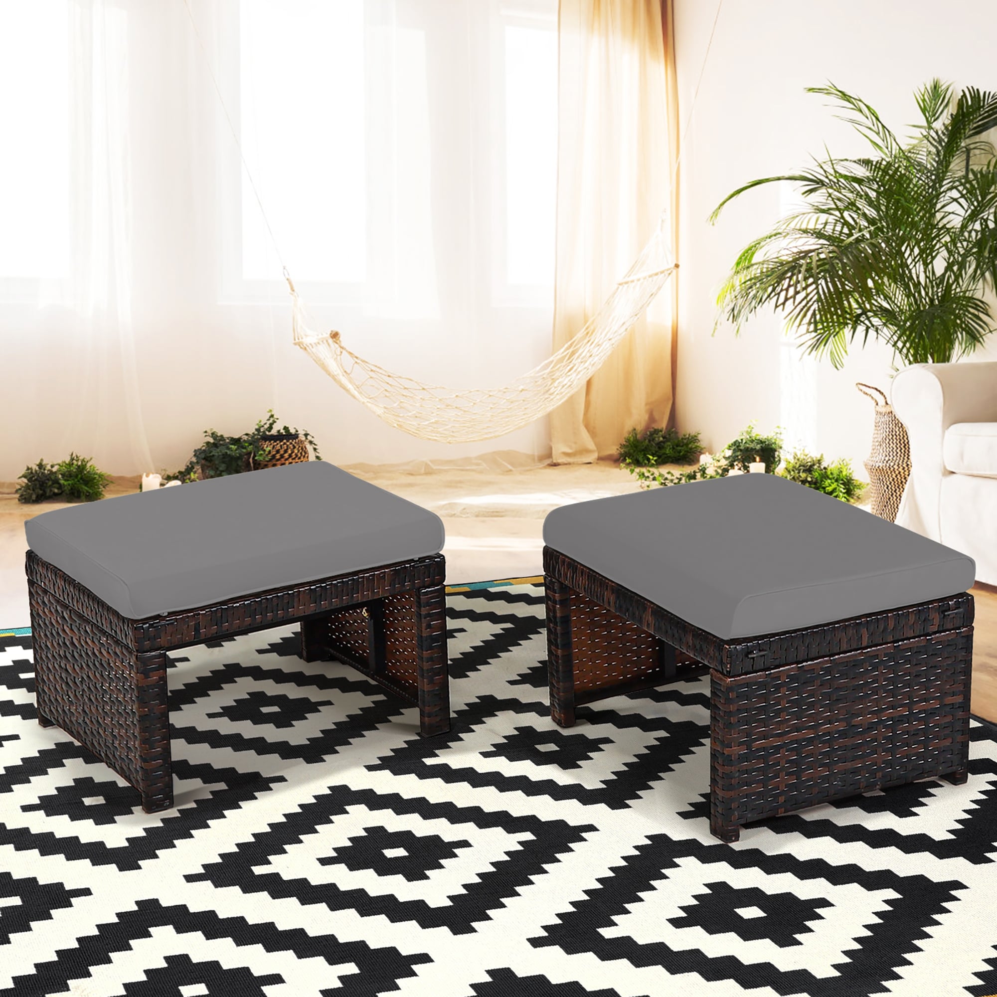 Costway PU Leather Ottoman Rectangular Footrest Small Stool w/ Padded Seat  Black