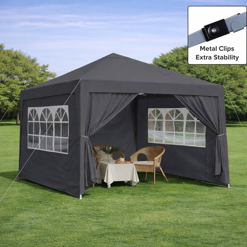 Outdoor 10x 10Ft Pop Up Gazebo Canopy Tent Removable Sidewall with Zipper, 2pcs Sidewall with Windows,with 4pcs Weight sand bag