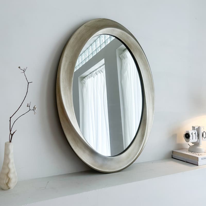 Oval Vanity Beveled Mirror Unique S-Curve Shaped Border Wall Mirror - 24"x32"