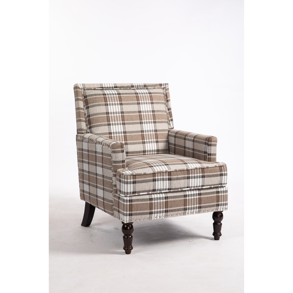 Coffee Modern Cotton High Back Upholstered Accent Chair with Sturdy Metal Frame and Turned Legs