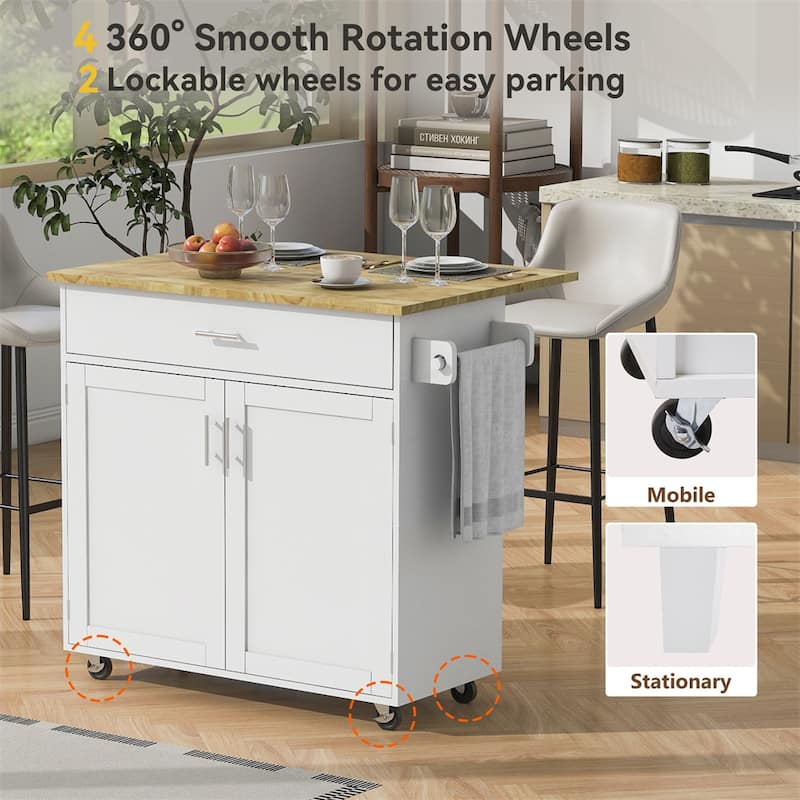 Rolling Kitchen Cart with Adjustable Shelf Tower Rack and Rubber Top