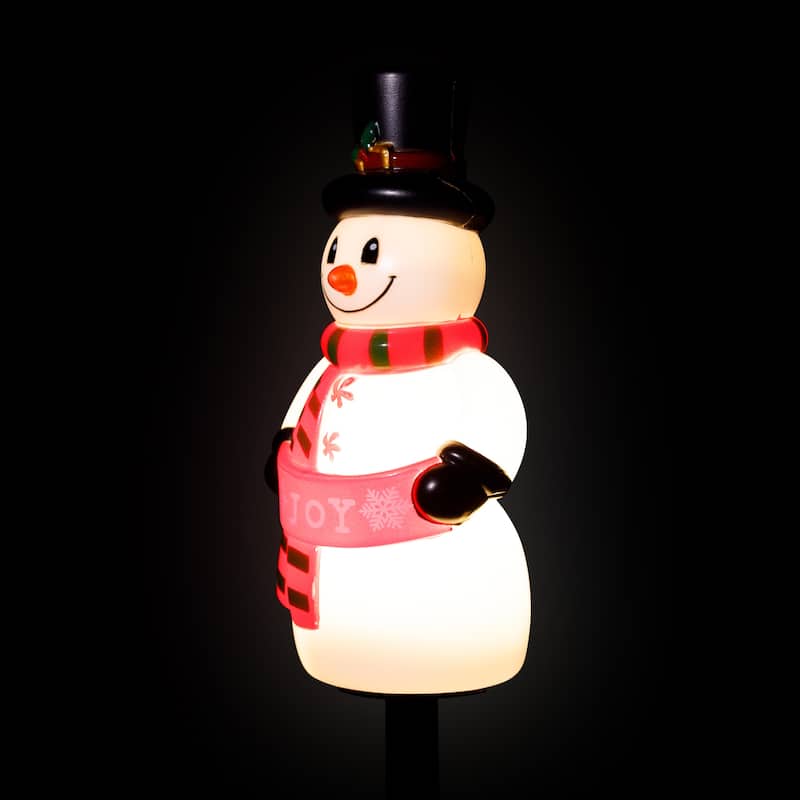 Snowman with Joy Banner Outdoor Christmas Pathway Markers - 16.5" - Set of 3 - White