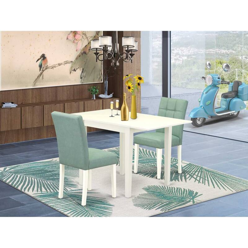 HomeStock 3-Pc Linen White Finish Rectangular Solid Wood Top with Dropleaf Dining Table Set