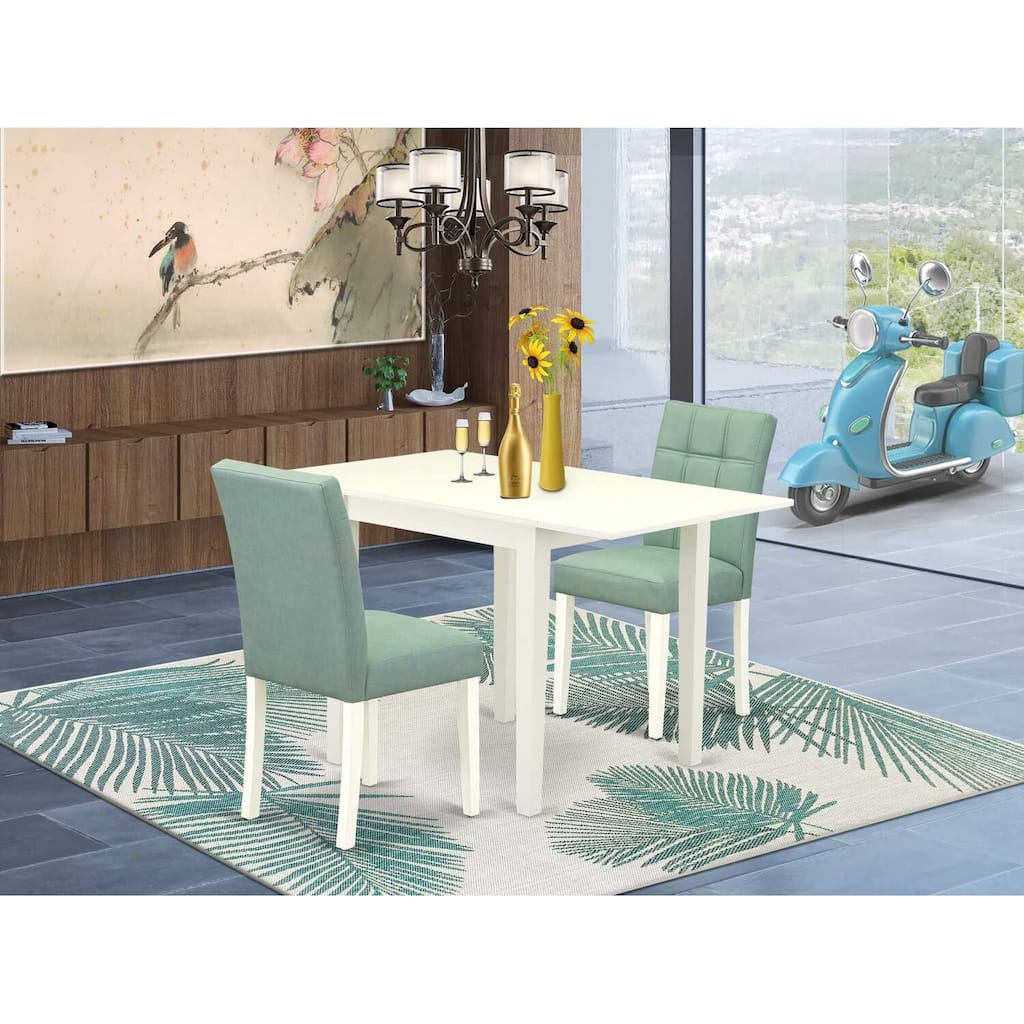 HomeStock 3-Pc Linen White Finish Rectangular Solid Wood Top with Dropleaf Dining Table Set