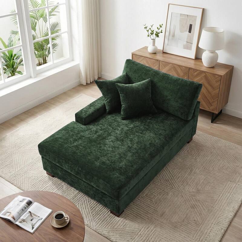 40.8"W Modern Chenille Upholstered Chaise Lounge with Pillow
