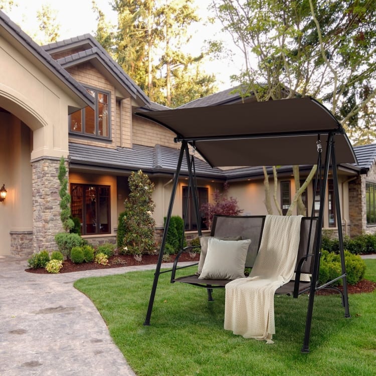 2-Seat Outdoor Canopy Swing with Comfortable Fabric Seat and Heavy-duty Metal Frame - 58" x 45" x 70"
