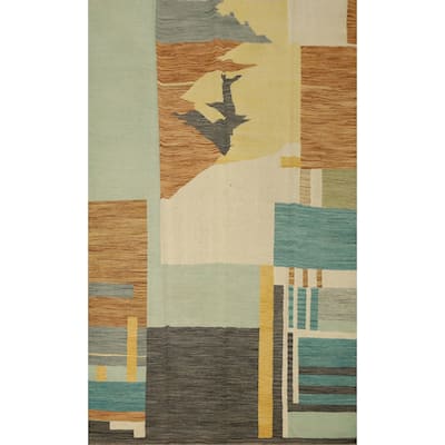 Hand Woven Oriental 100% Wool Carpet Southwestern Modern Multi-Colored Kilim Area Rug - 9' 9'' X 6' 10''