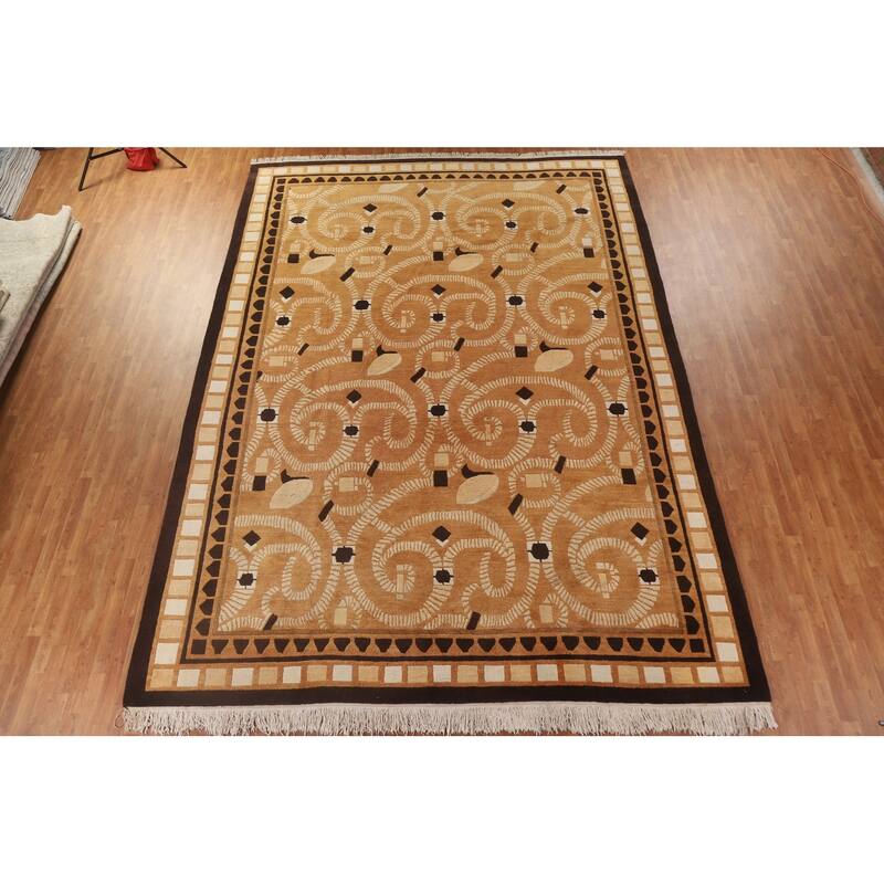 All-Over Nepalese Oriental Large Rug Hand-knotted Wool Carpet - 10'9" x 15'0"