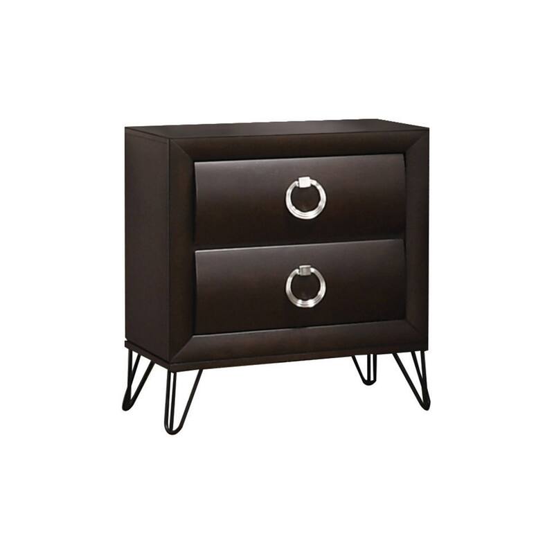 2 Drawers Wooden Nightstand in Dark Merlot Finish - Dark Merlot - 2-drawer