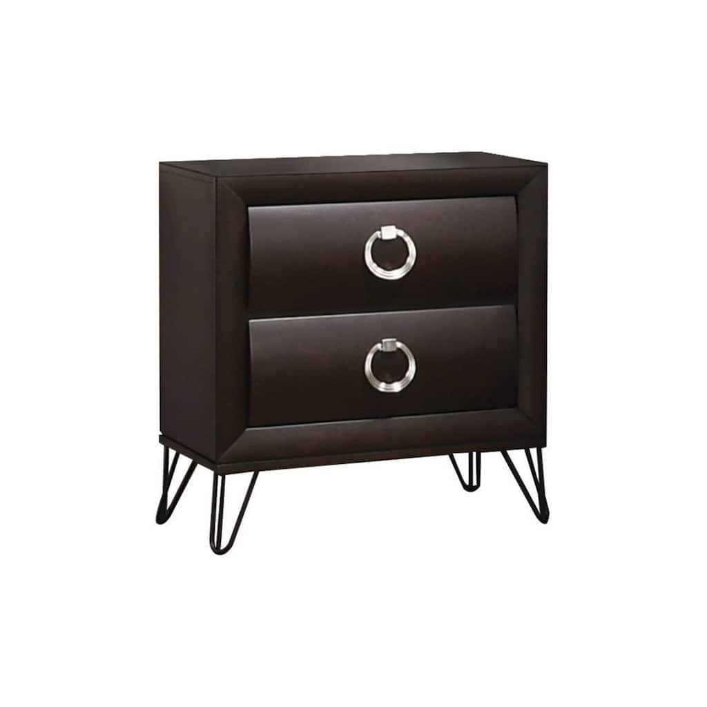 2 Drawers Wooden Nightstand in Dark Merlot Finish