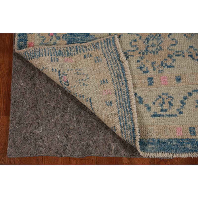 Hand Knotted Oriental 100% Wool Carpet Transitional Geometric Navy Blue & Blues Oushak Runner Rug - 9' 4'' X 3' 0''